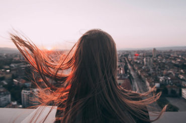 girl hair in the wind over bankso bulgaria