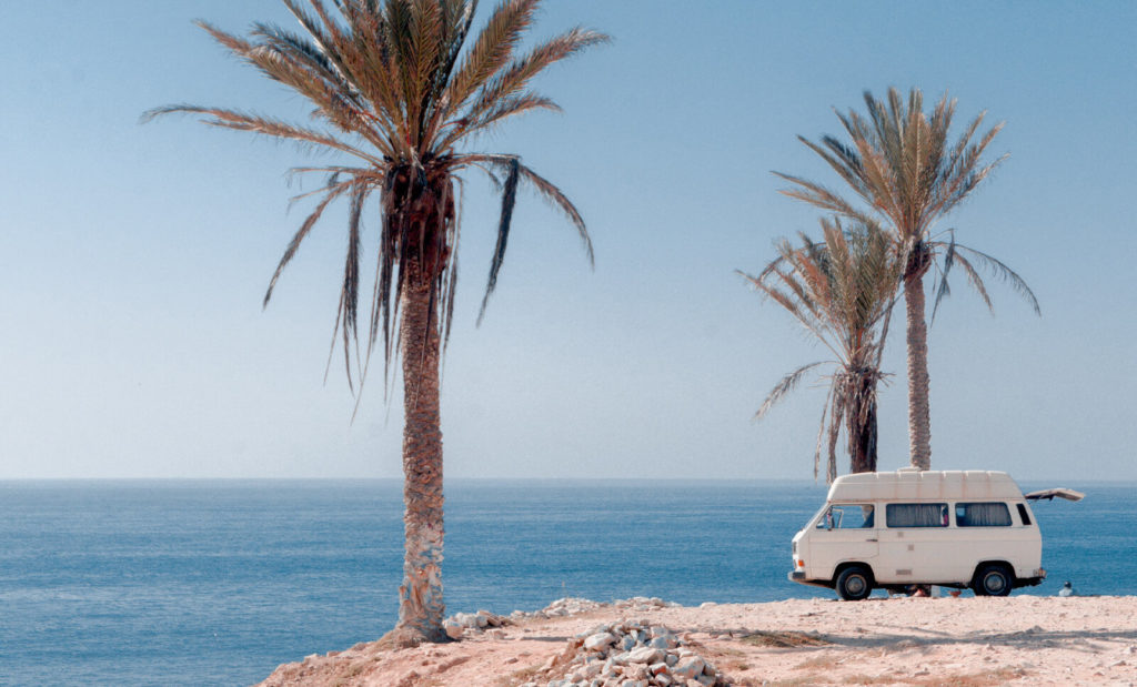 traveling in a van on the coast