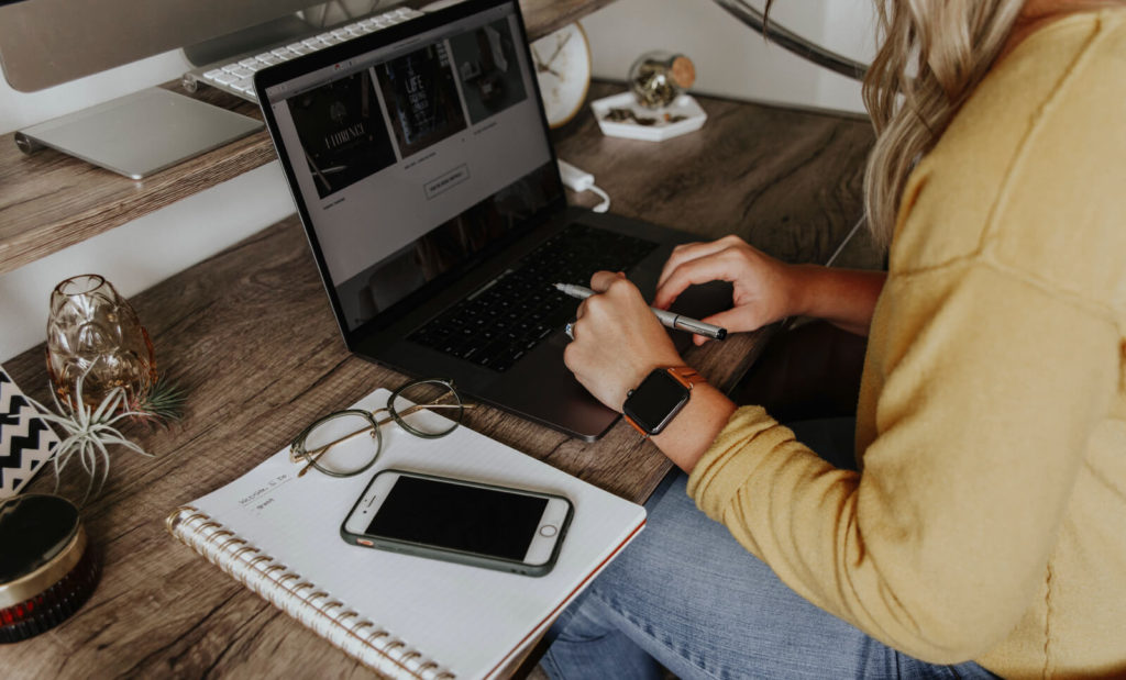 woman about to sign off from work