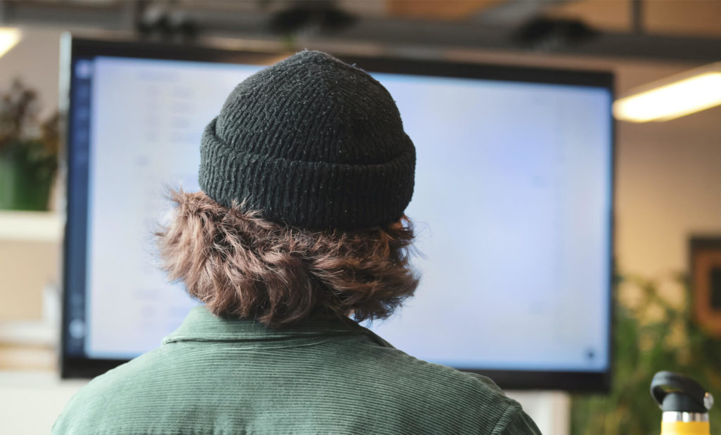 man going through email