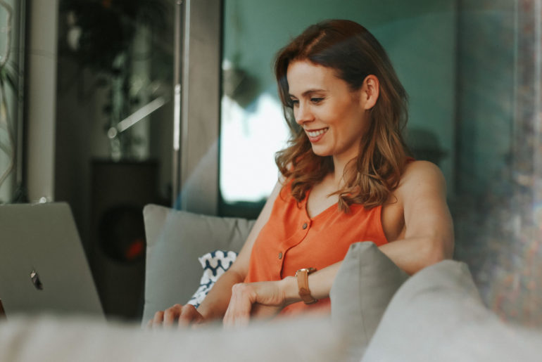woman working remotely from home