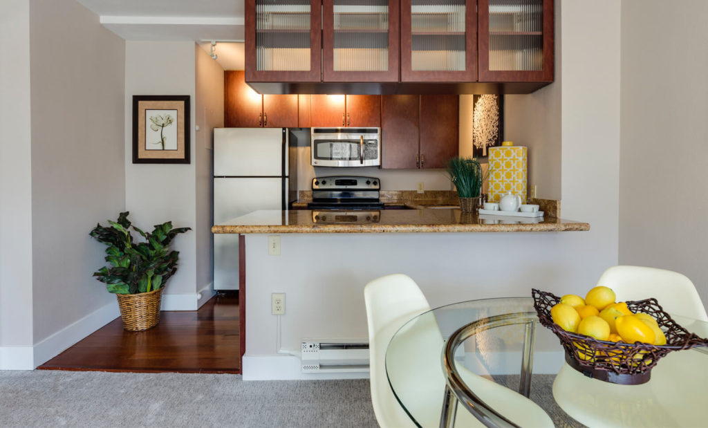 furnished apartment with lemons on the table