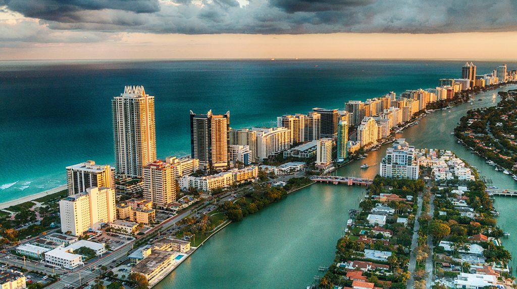 An aerial view of the city of Miami, Florida ideal for a workation.
