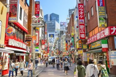 Busy shopping street in Shibuya, Tokyo